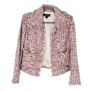 St. John Pink Tweed Fringe Trim Blazer Jacket, 6